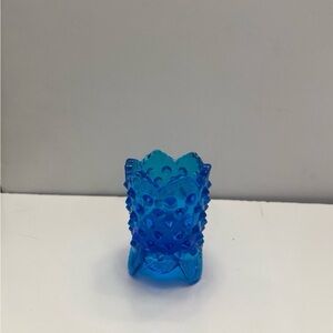 Fenton Blue Hobnail Glass  3 Footed Toothpick Holder